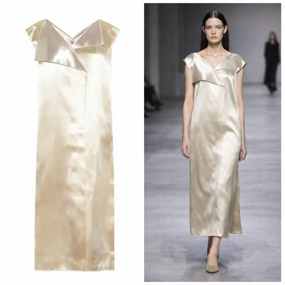 The Row Pale Yellow Satin Malka Midi Dress 4 Wedding Guest Cocktail NWT 🟠